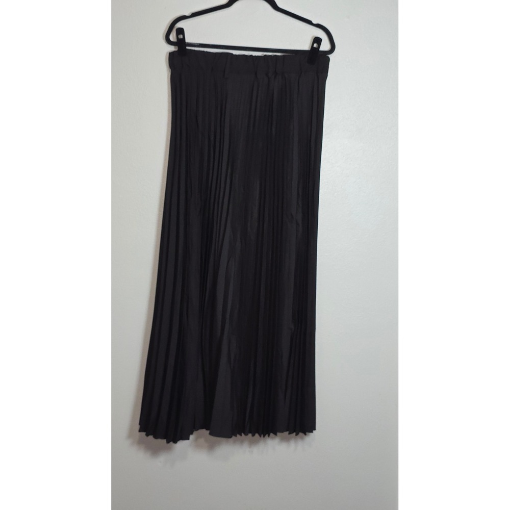 Black Pleated Maxi Skirt Elastic Waist Belt Loops Plus Size 3XL Accordion Long